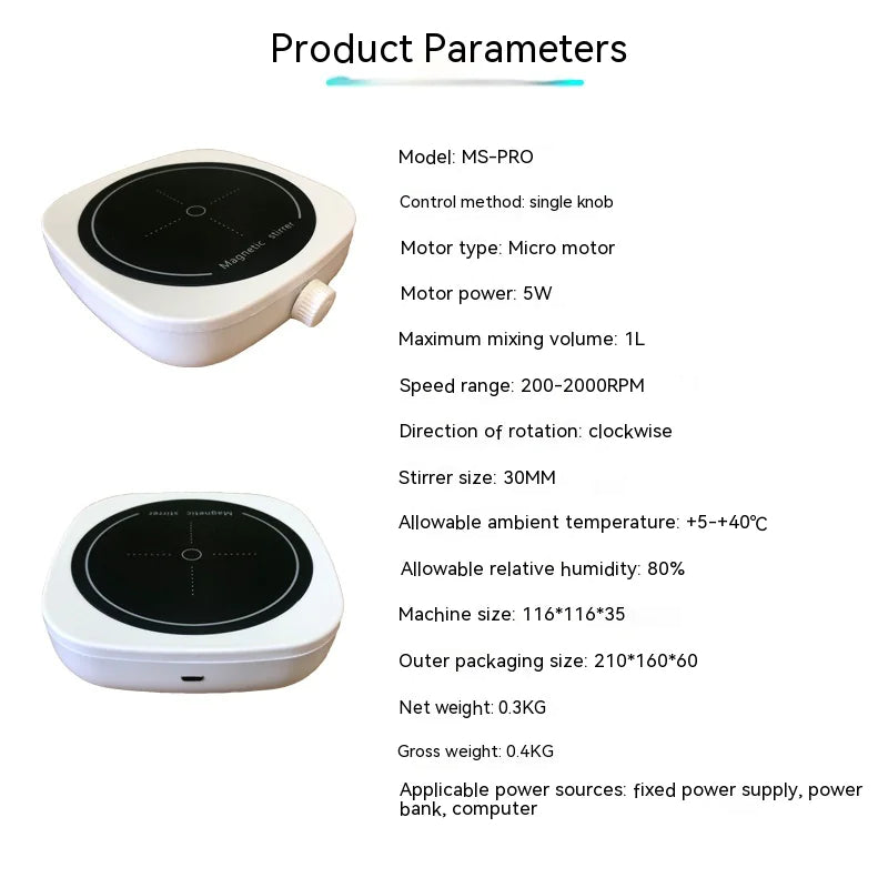 Compact magnetic stirrer designed for efficient laboratory mixing with strong magnetic coupling and user-friendly operation.