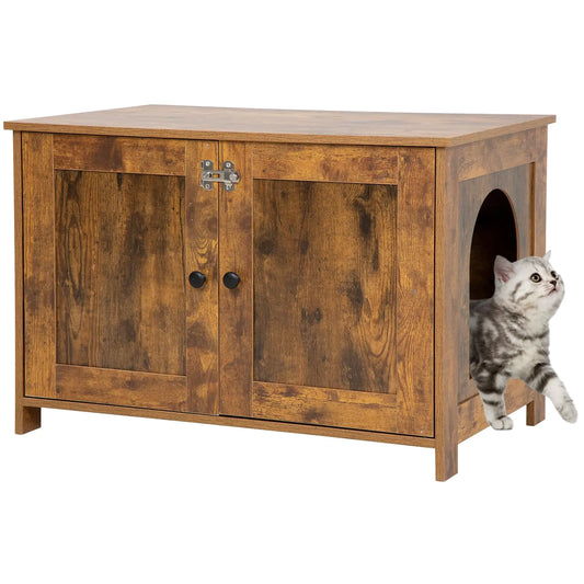BestPet Cat Litter Box Enclosure Furniture HiddenWooden Cat Washroom Furniture Storage Cabinet Pet Crate House End Table with Removable DividerLarge EnoughFit Most Cats and Litter Box.